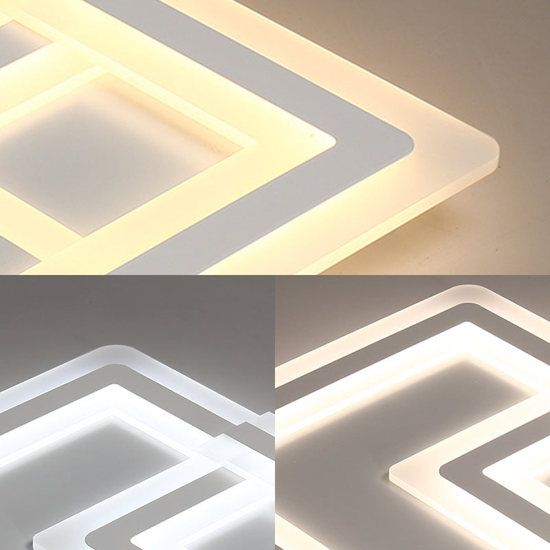 Nordic Square Led Flush Mount Lamp - Multiple Sizes Metal & Acrylic White Ceiling Light In