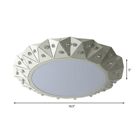 Modern Faceted Round Flushmount Light With Warm/White Led Lighting And Iron Shade 16.5/22.5 Wide