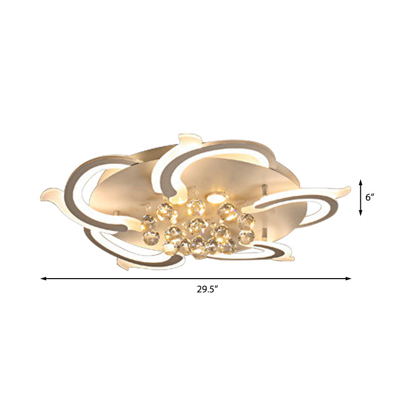 Modern Metallic Led Windmill Ceiling Lamp - White With Crystal Ball 3/5/6 Flush Lighting