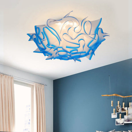 Contemporary Acrylic Flush Ceiling Lamp With Led Light Fixture - Blue/Brown/Orange Blue