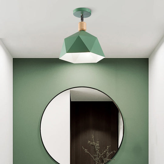 Sleek Metal Diamond Semi - Flush Mount Light – Gray/White/Green Macaron Design 1 Ceiling Fixture