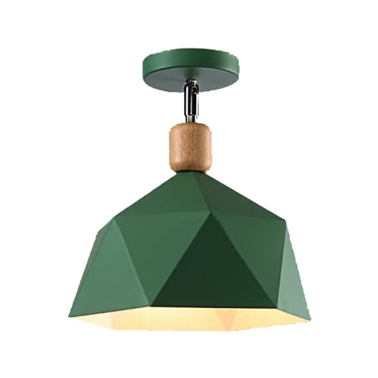 Sleek Metal Diamond Semi - Flush Mount Light – Gray/White/Green Macaron Design 1 Ceiling Fixture