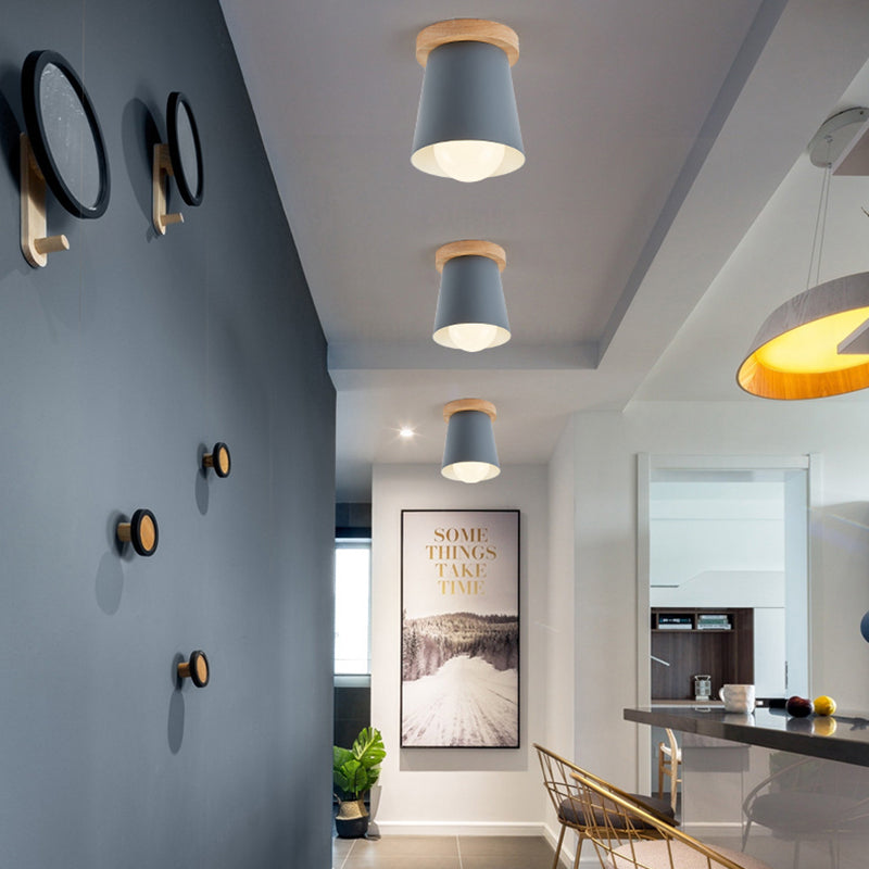 Contemporary Conical Ceiling Light Gray/White/Green - Metal Flush Mount For Bedroom Grey