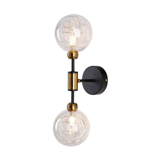 Vintage Clear Glass Wall Sconce Lighting With 1/2 Lights Orb Black/Gold Fixture