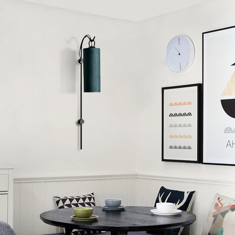 Modern Tube Sconce Lighting With Green/White Fabric Shade - 1 Light Living Room In Black/Gold