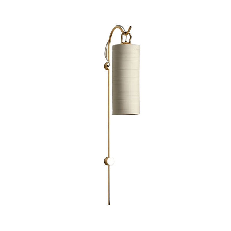 Modern Tube Sconce Lighting With Green/White Fabric Shade - 1 Light Living Room In Black/Gold