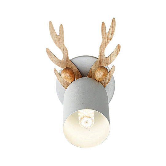 Modernist Metal Wall Sconce With Antler Design And Cylinder Shape For Bedroom Lighting