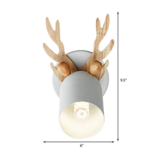 Modernist Metal Wall Sconce With Antler Design And Cylinder Shape For Bedroom Lighting