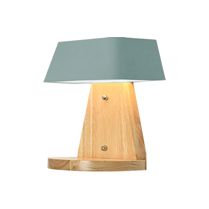 Modern Metal Trapezoid Wall Sconce With Wooden Backplate - White/Orange/Blue Light Fixture For