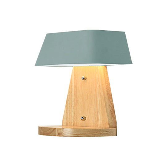 Modern Metal Trapezoid Wall Sconce With Wooden Backplate - White/Orange/Blue Light Fixture For