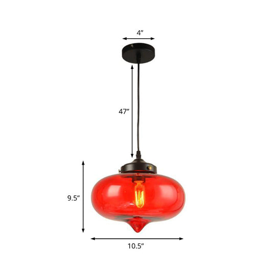 Industrial Onion Shade Pendant Lighting 1 Light: Red/Yellow/Smoke Gray Glass Hanging Lamp For Bar