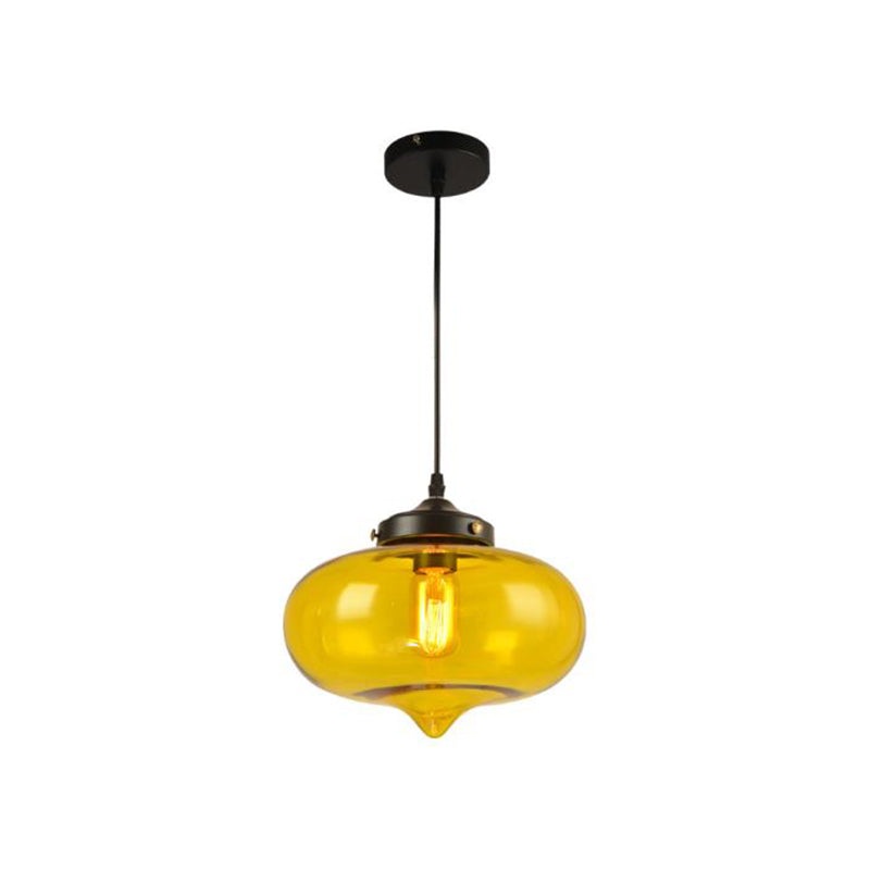 Industrial Onion Shade Pendant Lighting 1 Light: Red/Yellow/Smoke Gray Glass Hanging Lamp For Bar