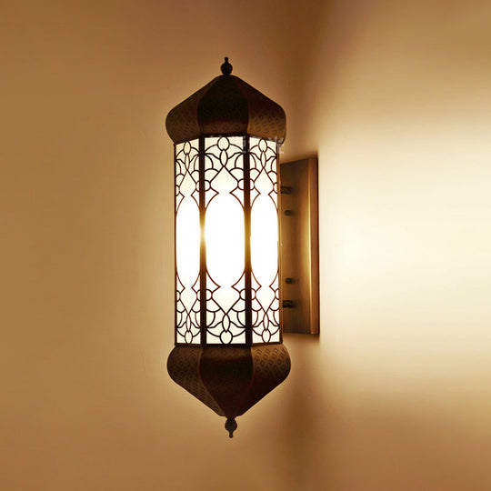 Bronze Hexagon Sconce With Rectangle Backplate - 1 Head Metal Wall Mount Light Fixture 6/8 Wide