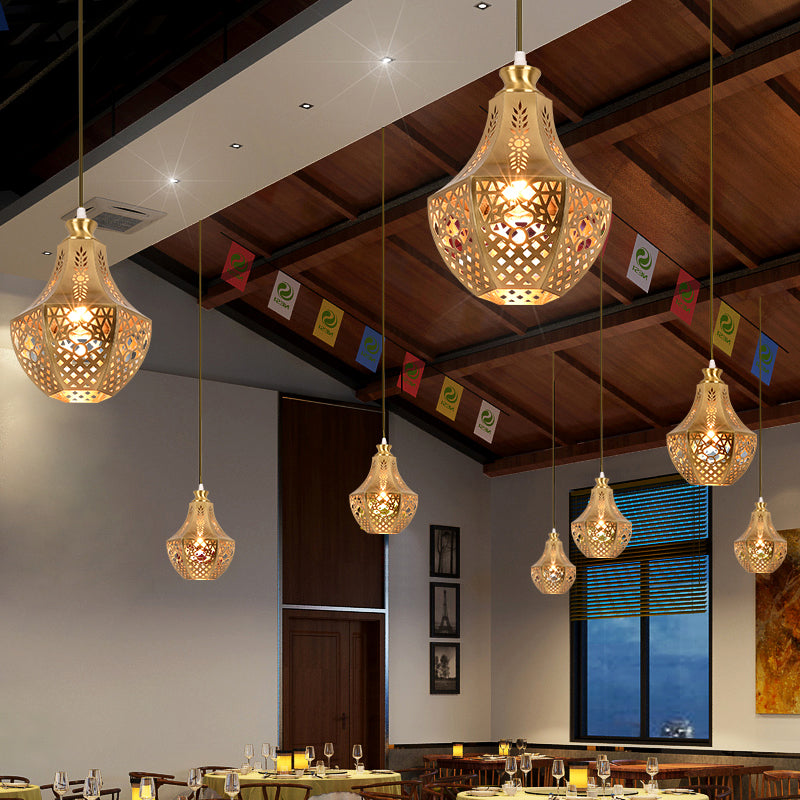 Brass Laser Cut Ceiling Light With Suspended Decorative Metal Fixture For 1 Bulb