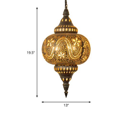 Carved Pendant Lighting: 1 Head Brass 8/11/13 Wide Metal Hanging Light Fixture