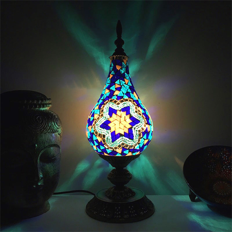 Vintage Led Glass Teardrop Table Lamp - Hand-Crafted White/Red/Yellow Bedroom Nightstand Decor