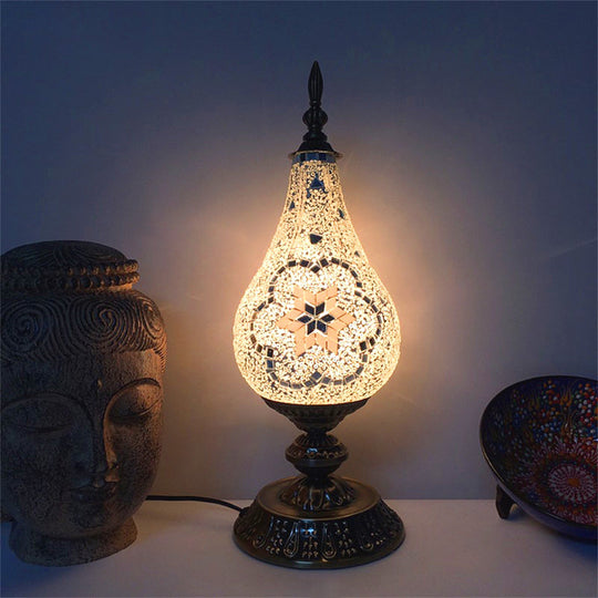 Vintage Led Glass Teardrop Table Lamp - Hand-Crafted White/Red/Yellow Bedroom Nightstand Decor White