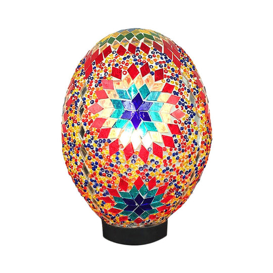 Egg Shaped Hand Rolled Art Glass Night Light - Traditional Bedroom Lamp (1 White/Red/Blue)
