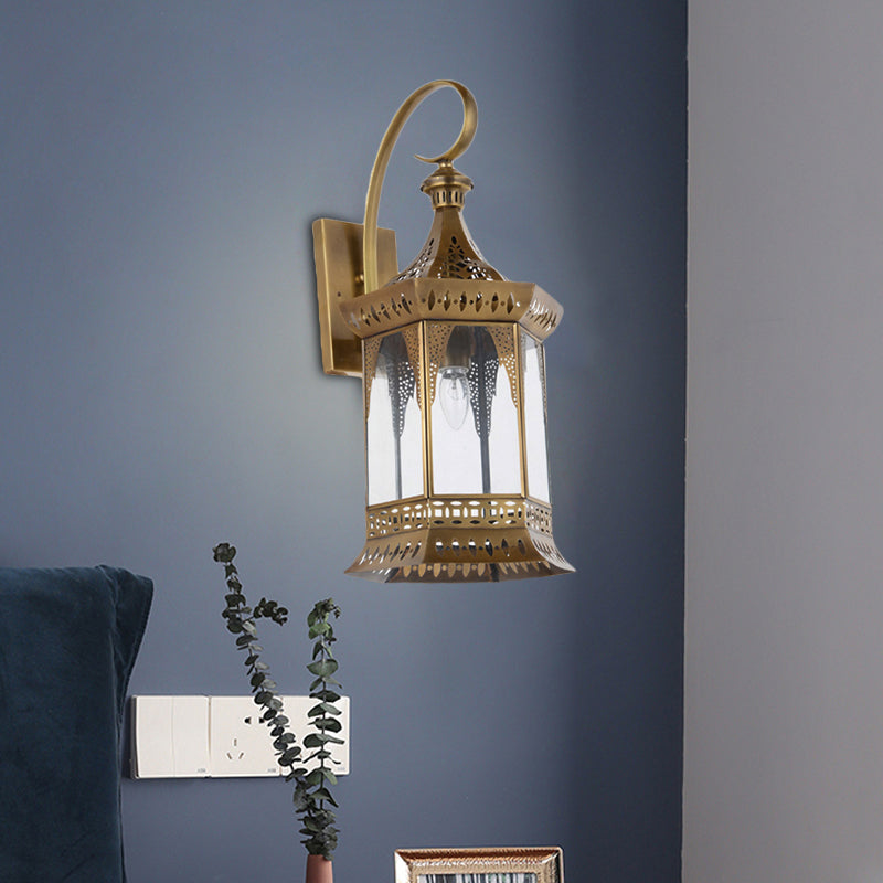 Arabian Brass Metal Sconce Light Fixture - 1-Light Lantern Wall Lighting For Bedroom