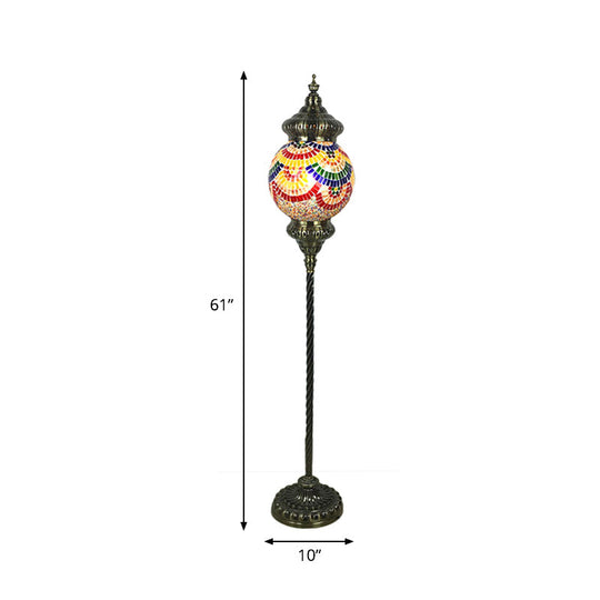 Hand-Crafted Vintage Glass Floor Lamp In Red/Blue/Green Sphere Stand
