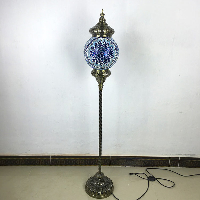 Hand-Crafted Vintage Glass Floor Lamp In Red/Blue/Green Sphere Stand