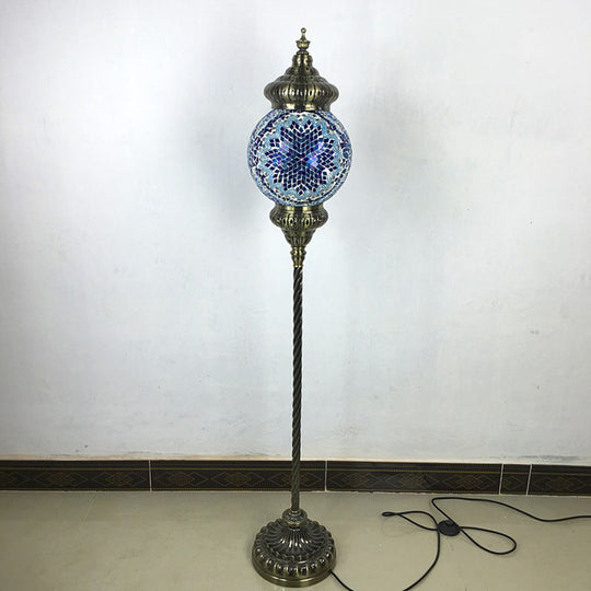 Hand-Crafted Vintage Glass Floor Lamp In Red/Blue/Green Sphere Stand