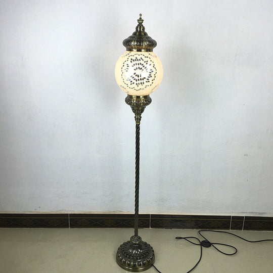 Hand-Crafted Vintage Glass Floor Lamp In Red/Blue/Green Sphere Stand Beige