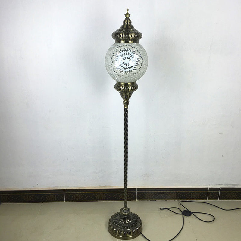 Hand-Crafted Vintage Glass Floor Lamp In Red/Blue/Green Sphere Stand