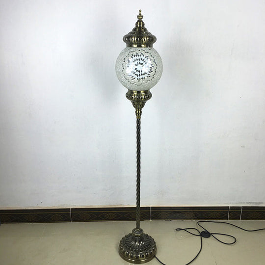 Hand-Crafted Vintage Glass Floor Lamp In Red/Blue/Green Sphere Stand