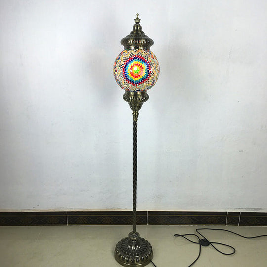 Hand-Crafted Vintage Glass Floor Lamp In Red/Blue/Green Sphere Stand Yellow-Red