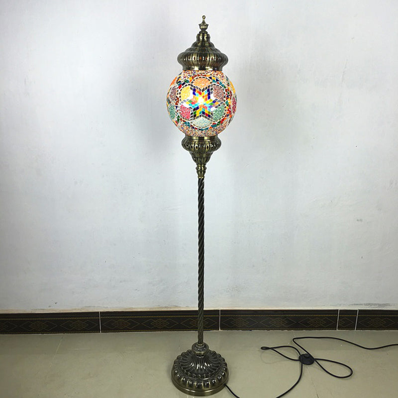 Hand-Crafted Vintage Glass Floor Lamp In Red/Blue/Green Sphere Stand Pink-Green