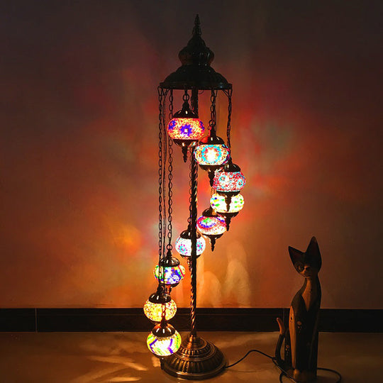 Stained Glass Floor Lamp - White/Red/Pink Spiral Design With 9 Bulbs For Living Room Pink