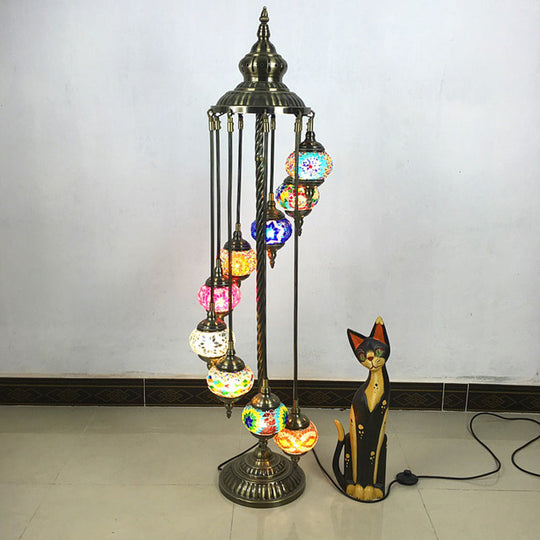 Stained Glass Floor Lamp - White/Red/Pink Spiral Design With 9 Bulbs For Living Room Blue