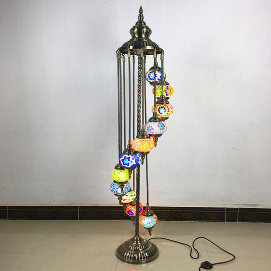Traditional Hand-Crafted Glass Helical Stand Up Lamp - White/Yellow Reading Floor With 11 Lights