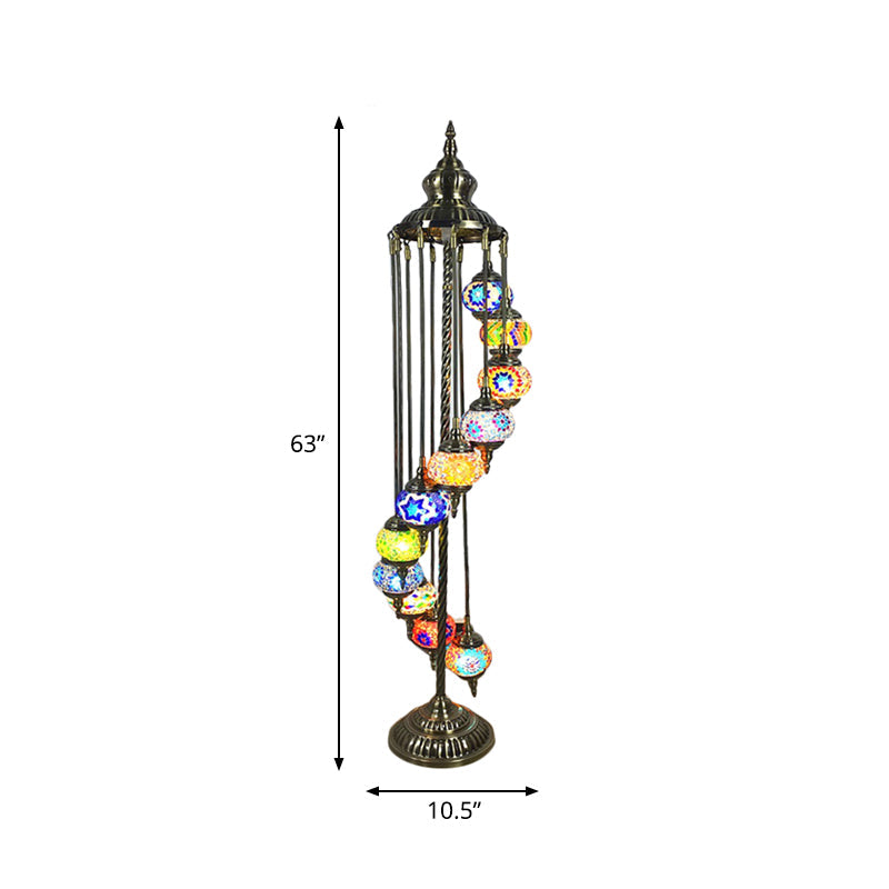 Traditional Hand-Crafted Glass Helical Stand Up Lamp - White/Yellow Reading Floor With 11 Lights