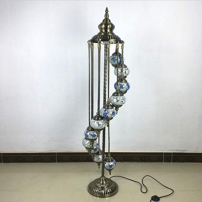Traditional Hand-Crafted Glass Helical Stand Up Lamp - White/Yellow Reading Floor With 11 Lights