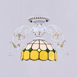 White Semi Flush Tiffany Style Ceiling Light With Stained Glass Dome Shade- 1