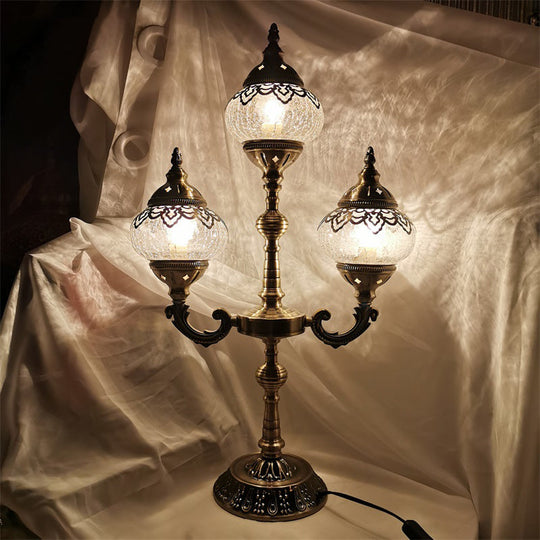 Vintage Crackle Glass Bedside Lamp With Oval Shade And 1/2/3 Lights Bronze Night Table Decor