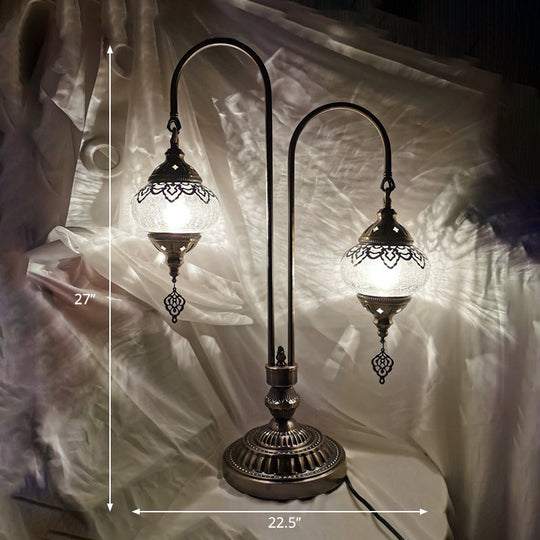 Vintage Crackle Glass Bedside Lamp With Oval Shade And 1/2/3 Lights Bronze Night Table Decor