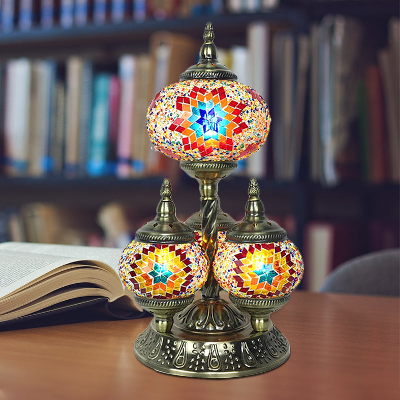 Vintage Stained Glass Table Lamp - Elliptical Study Room Reading Light (4 Heads) In