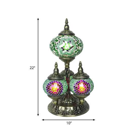 Vintage Stained Glass Table Lamp - Elliptical Study Room Reading Light (4 Heads) In