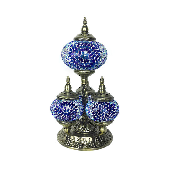 Vintage Stained Glass Table Lamp - Elliptical Study Room Reading Light (4 Heads) In