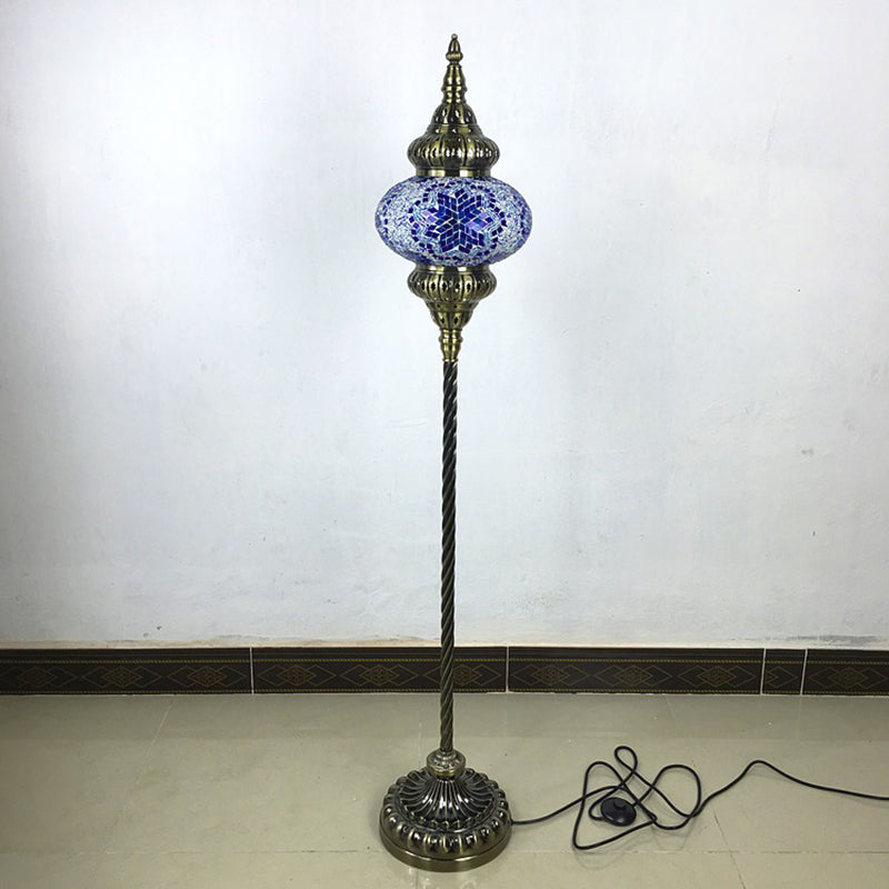 Traditional Stained Glass Oval Standing Lamp - 1 Head Living Room Floor Light In Red/Yellow/Blue