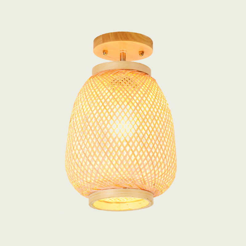 Bamboo Lantern Semi - Flush Mount Asian Ceiling Fixture For Restaurant