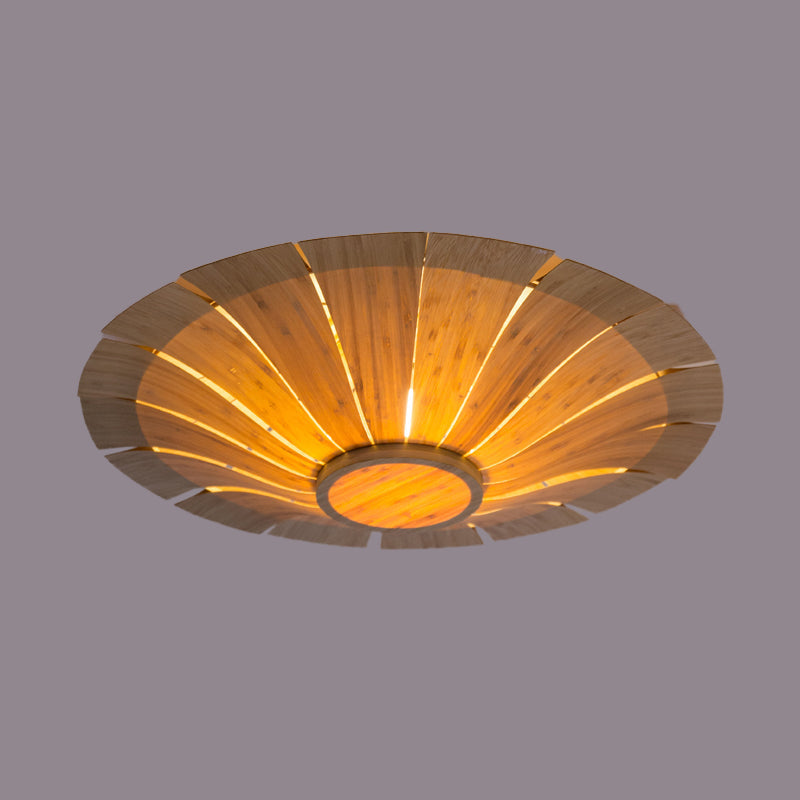 Japanese Flying Saucer Semi Flush Mount Wood Ceiling Light - 1 Bulb Beige