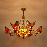 Colorful Glass Butterfly Hanging Ceiling Light With Rose Chandelier In Red For Staircase / Flower