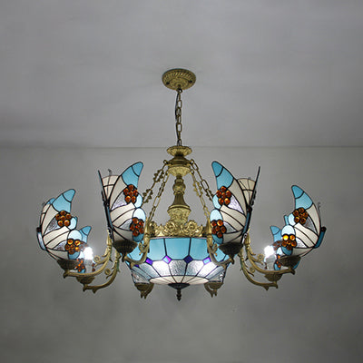 Nautical Lodge Chandelier With Blue Butterfly Glass - 7/9 Lights For Living Room 9 /