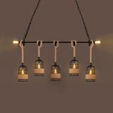 Industrial Birdcage Pendant Lighting With Natural Rope - Black Finish 5 /