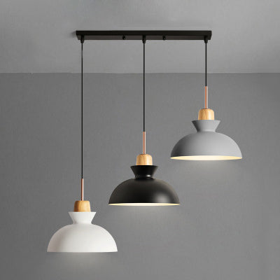 Modern Black Finish Suspended Light With 3 Metal Shade Pendant Lights / Linear