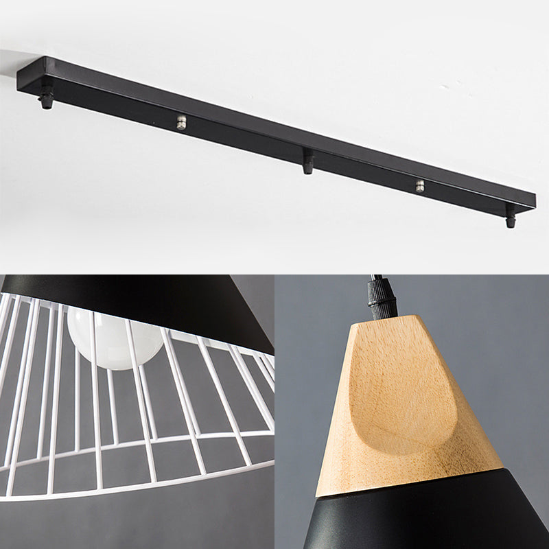 Conical Metal Pendant Light - Modern Indoor Ceiling Hanging With 3 Lights Black/White